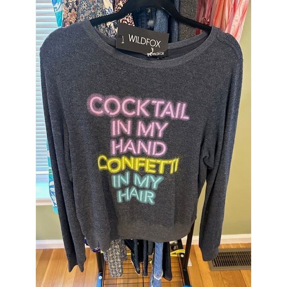Wildfox Cocktail in my Hand Confetti in my Hair BBJ Sweatshirt M NWT